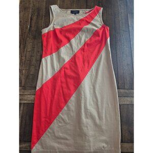 Evan-Picone Womens Stretch Sleeveless Dress Beige & Red Asymmetrical Design Size